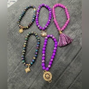 NWOT- Artesanal Hand made elastic and Cristal Purple Charm Bracelet Collection